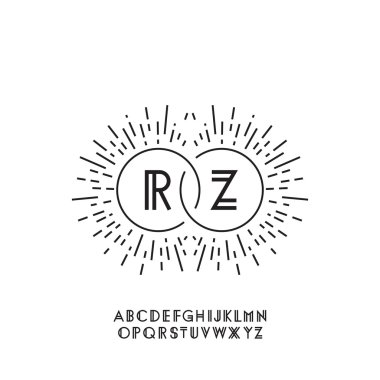 Monogram iki mektup için. Yüzük ışınları ile bağlı