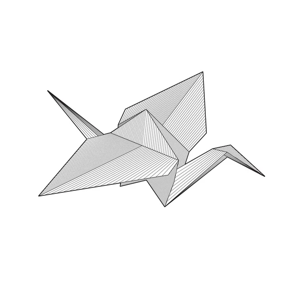Ptak origami, Żuraw. Projekt linii — Wektor stockowy