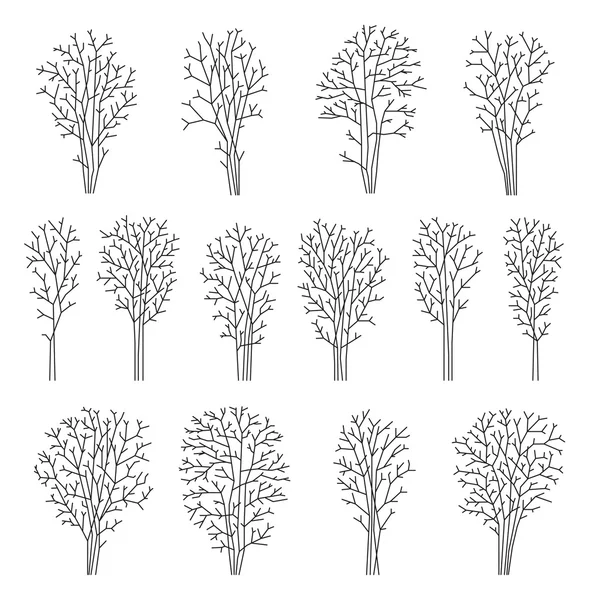 Ensemble d'arbres ligneux — Image vectorielle