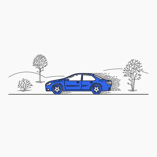 Conduite automobile sur route, art linéaire avec paysage — Image vectorielle