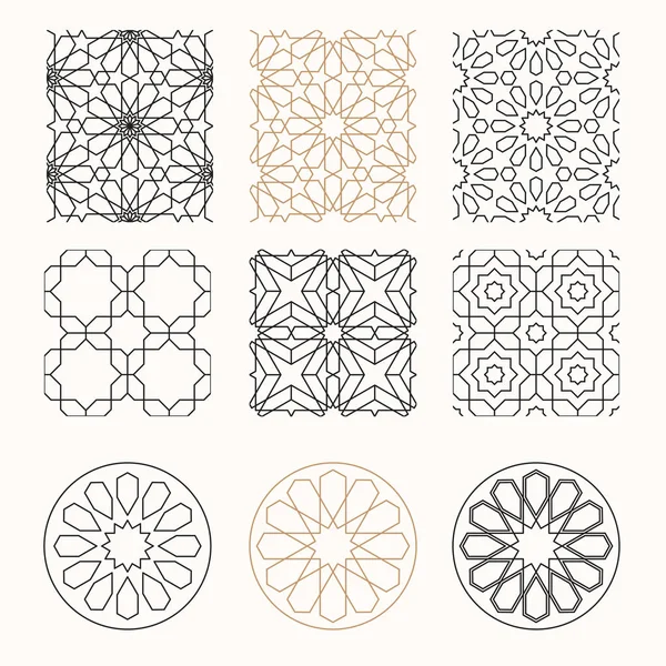 Set Oriental Geometric Background Seamless Pattern Circle Design Elements Vector — Stock Vector