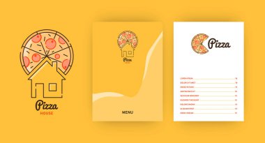 Pizza and house icon. Template with menu. Vector illustration