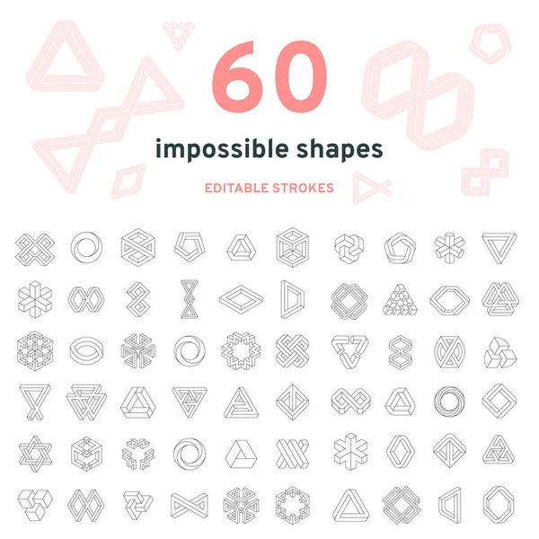 Set Impossible Shapes Geometric Elements Isolated White Line Design Editable — Stock Vector