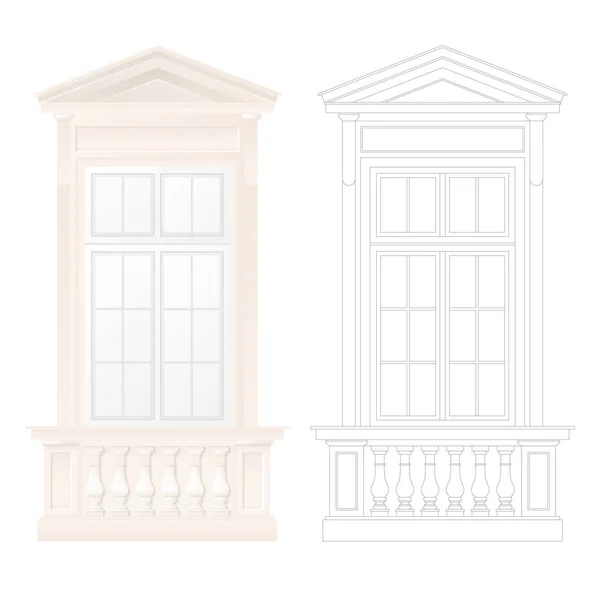 Окно Классической Архитектуры Ренессансный Стиль Реалистичный Линейный Дизайн Векторная Иллюстрация — стоковый вектор