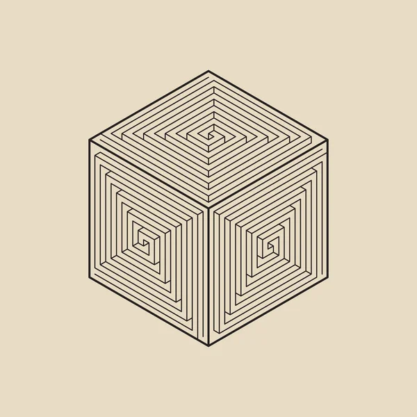 Cubo Con Laberinto Forma Imposible Diseño Línea Ilustración Vectorial Eps — Vector de stock