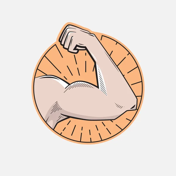 Icono Del Brazo Muscular Dibujos Animados Bicep Icono Del Círculo — Archivo Imágenes Vectoriales