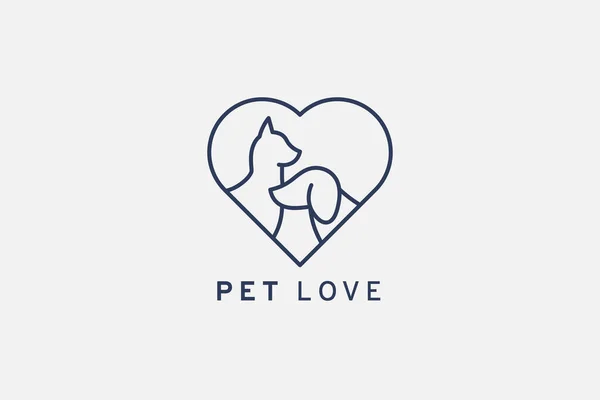 Logotipo Coração Pet Shop Cabeça Cão Gato Ícone Design Linha — Vetor de Stock
