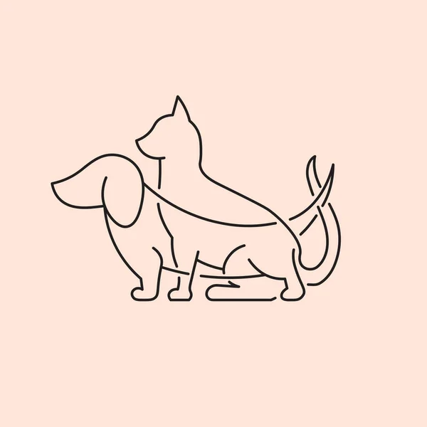 Perro Gato Icono Diseño Línea Golpes Editables Amistad Veterinaria Logotipo — Vector de stock