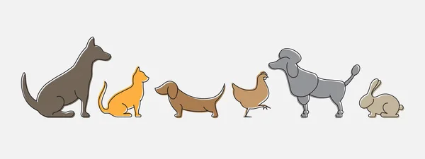 Animales Domésticos Perro Gato Salchicha Caniche Pollo Alsaciano Conejo Icono — Archivo Imágenes Vectoriales