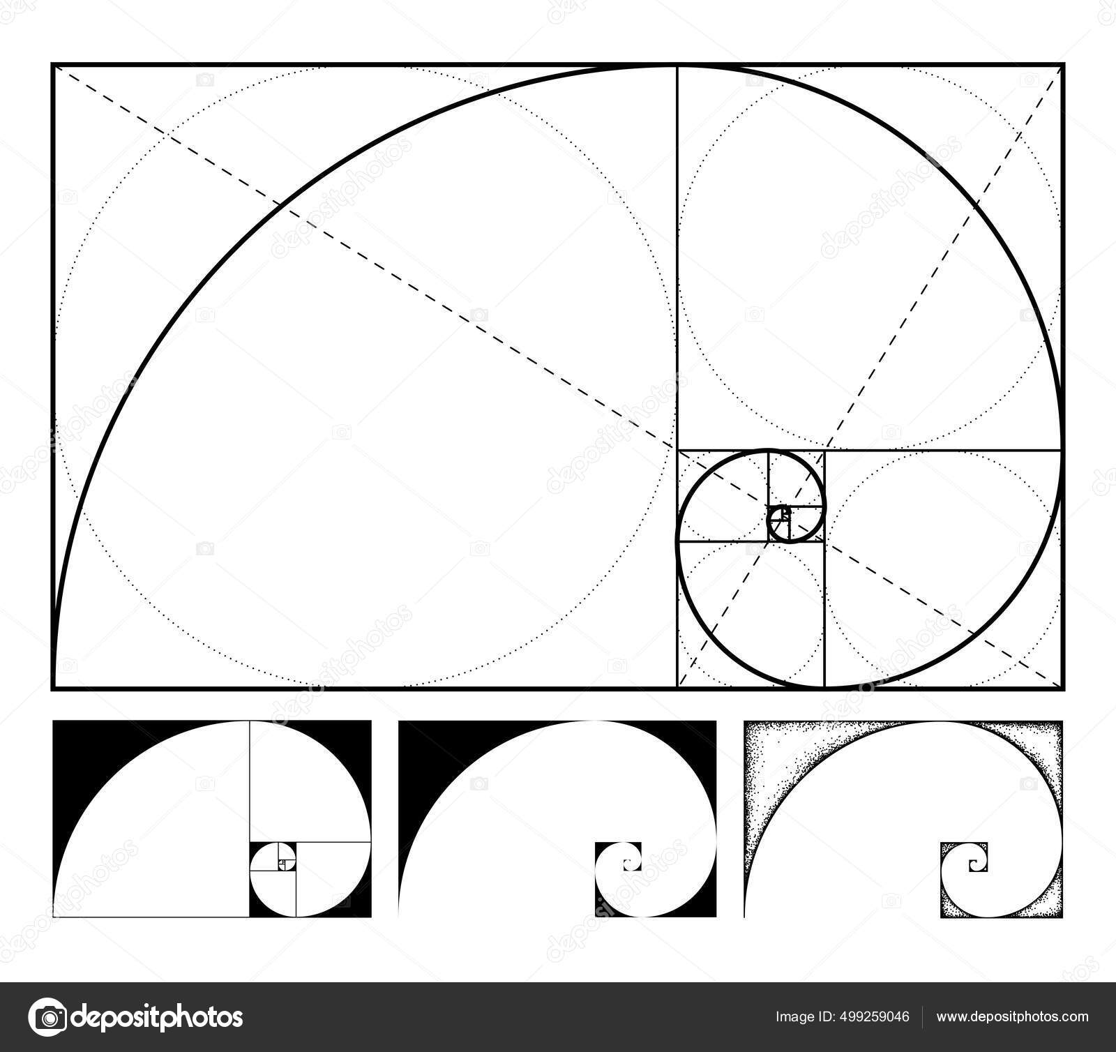 黄金比と螺旋 フィボナッチ数列 アイコンセット ラインとグランジのデザイン ベクターイラスト Eps ストックベクター ©kovalto1  499259046
