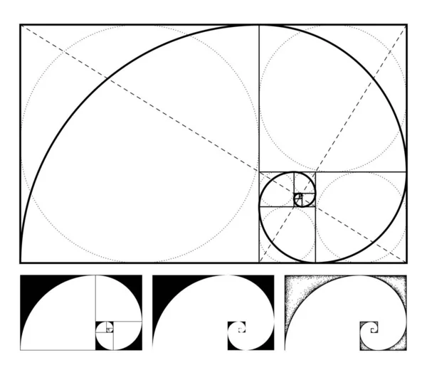 Rapport Spirale Séquence Fibonacci Icône Prête Conception Ligne Grunge Illustration — Image vectorielle