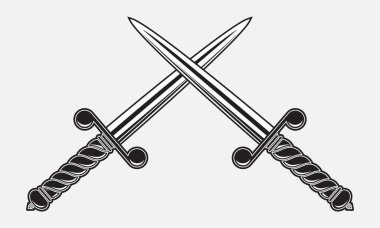 İki çapraz hançer. Vektör illüstrasyonu beyaz arkaplanda izole edildi