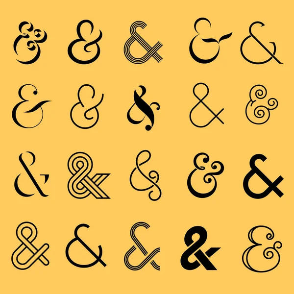 Ampersand Ikon Set Samling Olika Grafiska Skyltar Vektorillustration Isolerad Vit — Stock vektor