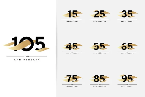 Conjunto Aniversario 105 Años Diseño Moderno Sencillo Con Elementos Dorados — Vector de stock