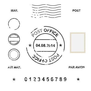 Set of post stamp symbols, vector illustration clipart