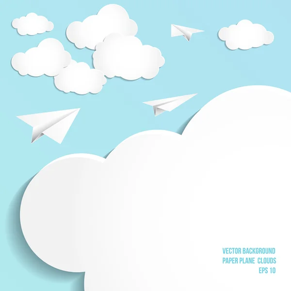 Avion papier, nuages, fond vectoriel — Image vectorielle