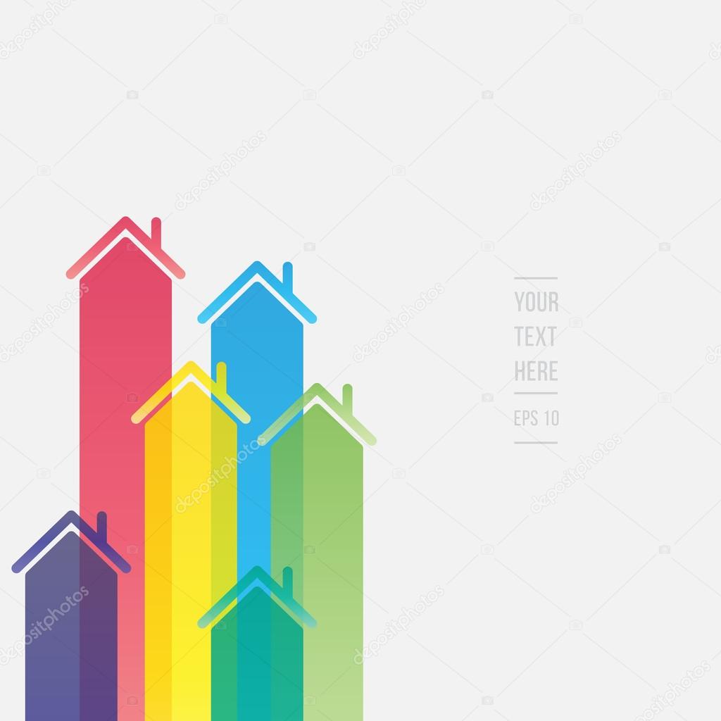 Colorful background with symbol of houses, vector