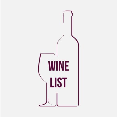 şarap listesi, içini kaplamak çizmek, şarap şişe ve cam, vektör çizim