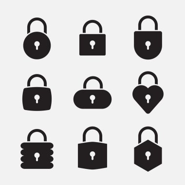 kilit simgesi ayarla, siluet, basit düz tasarımı