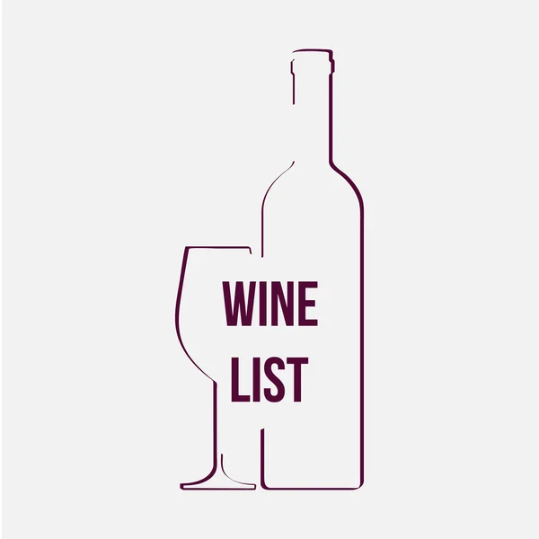 Lista de vinos, diseño de línea, botella de vino y vidrio, ilustración vectorial — Vector de stock