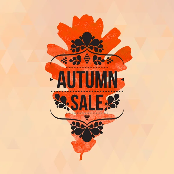 Autumn sale sign, watercolor oak leaf, typography design, triangle background — Stock Vector