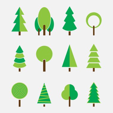 farklı ağaçlar, modern basit bir tasarım kümesi