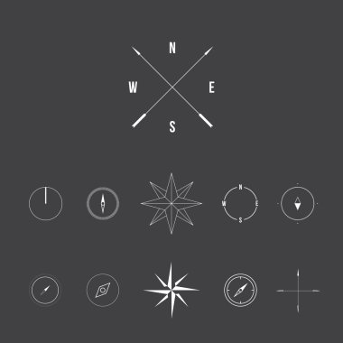 Pusula işaretler, modern çizgi tasarım kümesi