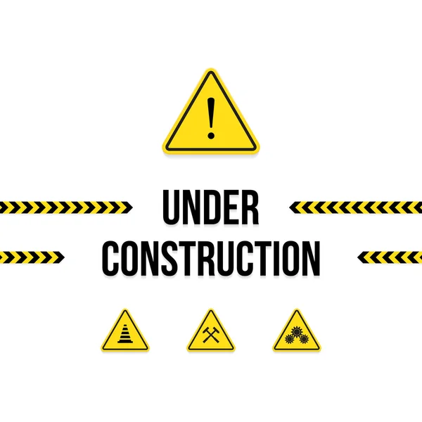 Em construção, conjunto de sinais de aviso, ilustração vetorial — Vetor de Stock