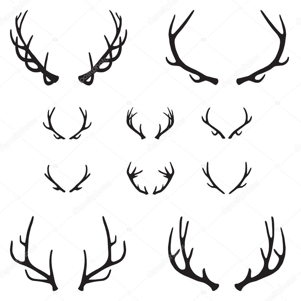 Set of antlers, silhouette, vector