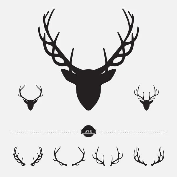 Deer head silhouette with antlers, vector illustration — Stock Vector