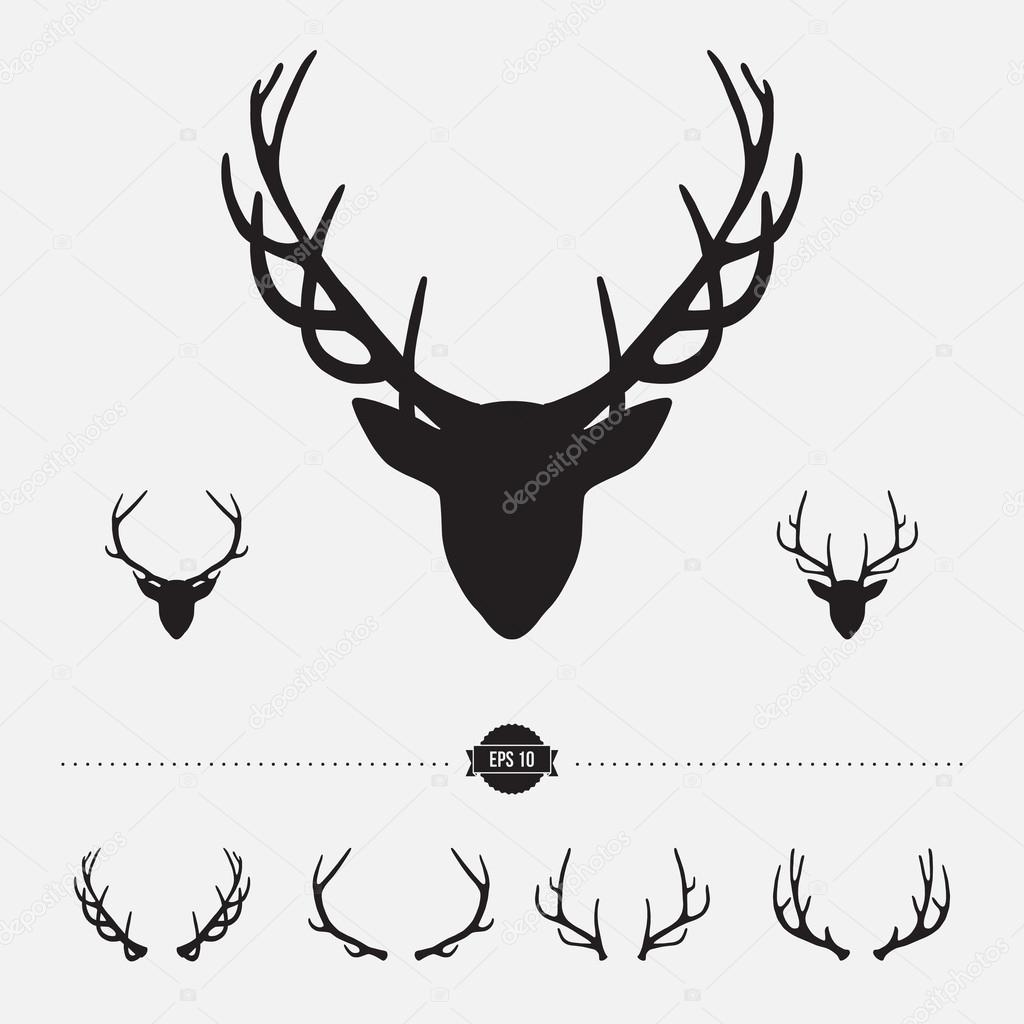 Deer head silhouette with antlers, vector illustration