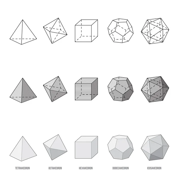 Sólidos platónicos, ilustración vectorial — Archivo Imágenes Vectoriales