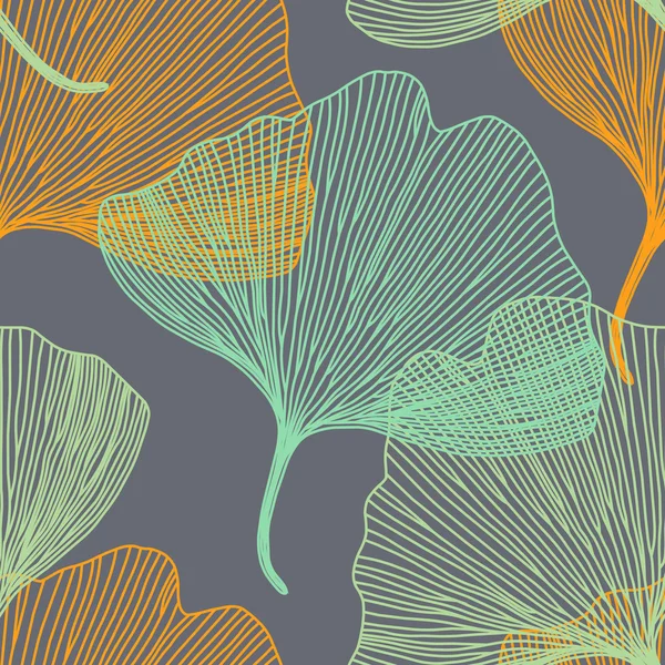 Ginkgo biloba leaf, seamless pattern, vector background — Stock Vector