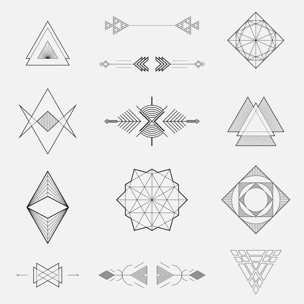幾何学的図形、三角形、線のデザインのセット ストックイラスト