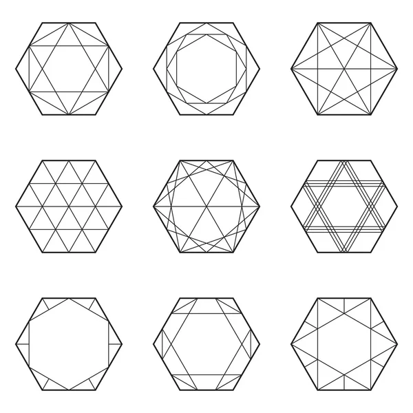 Set of geometric elements, line design, hexagon — 스톡 벡터