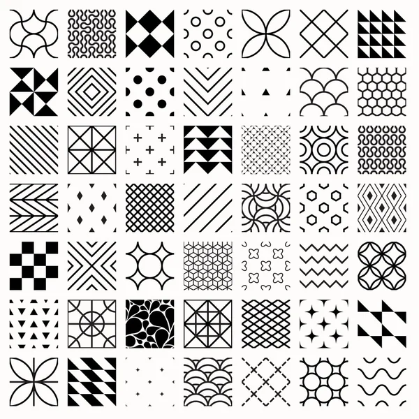 Set of geometric seamless patterns, triangles, lines, circles — Stock Vector