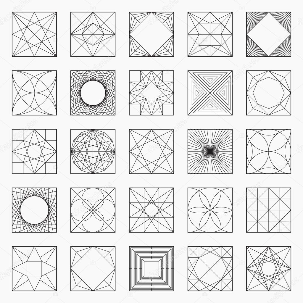 Set of geometric elements / icons, square pattern