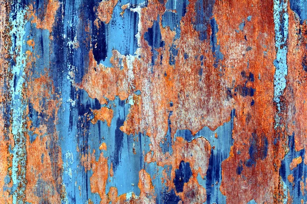 Acero oxidado hoja de metal, pintado con pintura azul — Foto de Stock