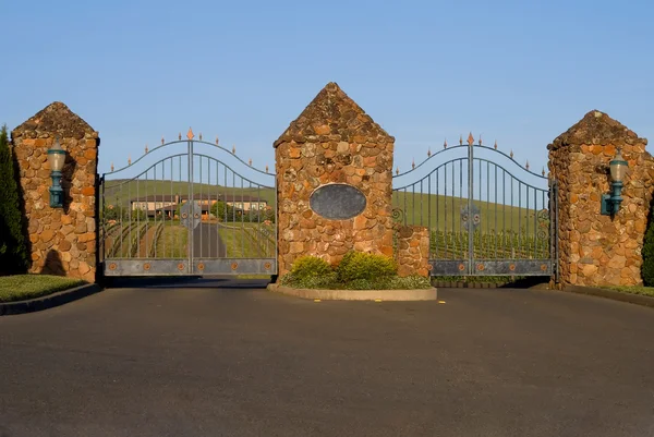 Vineyard and mansion behind the gates — Stock Photo, Image