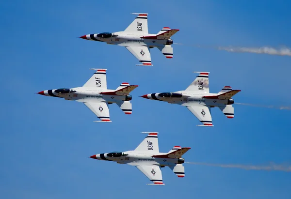 Four army jets flying at airshow — Stock Image Four army jets flying at airshow Stock Photo