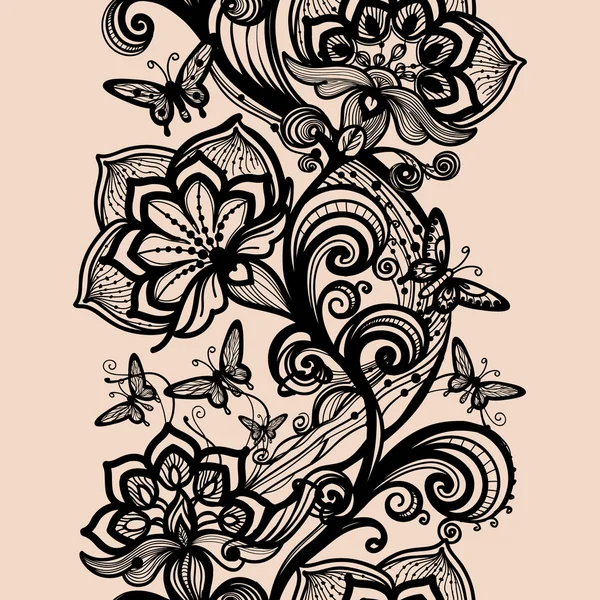 花朵和蝴蝶的花边图案 — 图库矢量图片