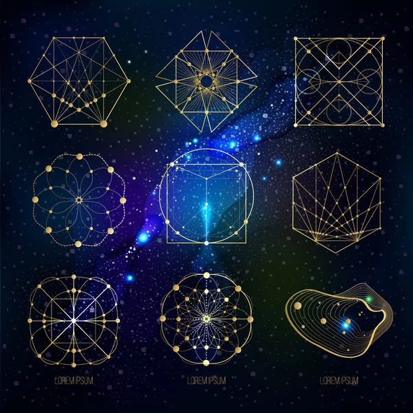 Sacred geometry forms on space background — Stock Vector