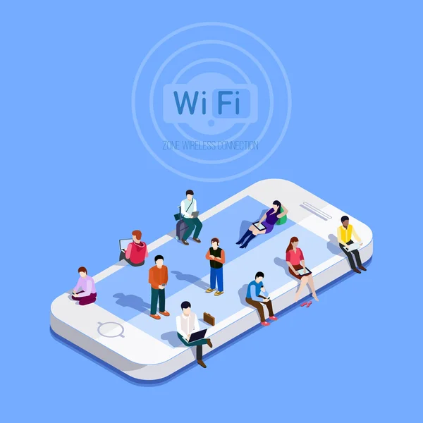 Metáfora vectorial plana Personas en zona wi-fi — Vector de stock