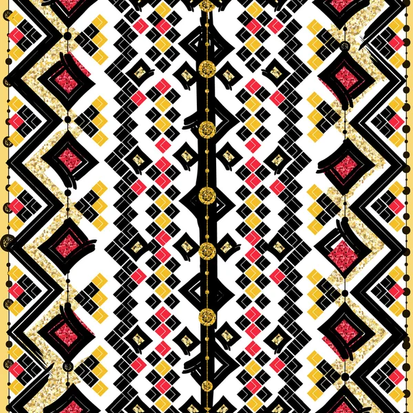 Seamless patterns, white, black, gold, zigzag lines — 스톡 벡터