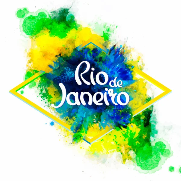 Inscription Rio de Janeiro sur fond aquarelle taches — Image vectorielle