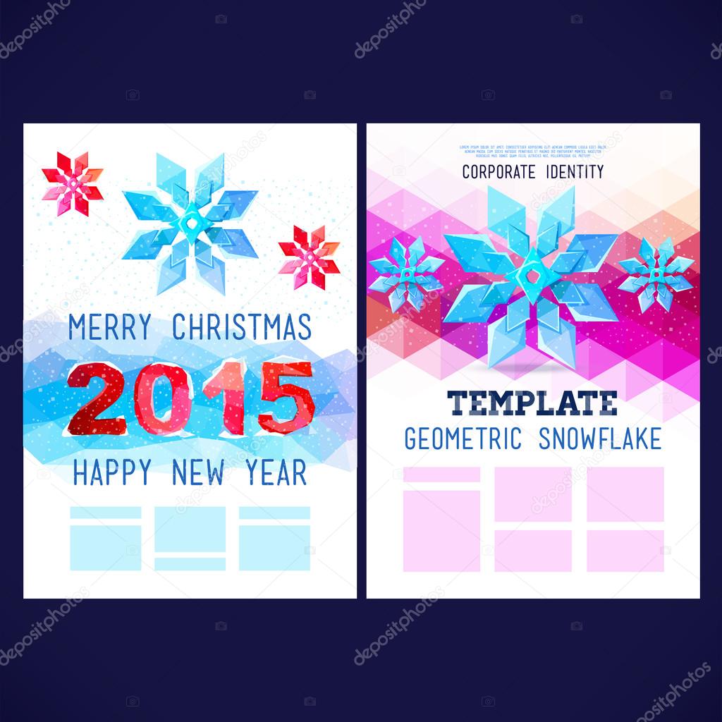 Flat winter vector template design with colored geometric snowflakes