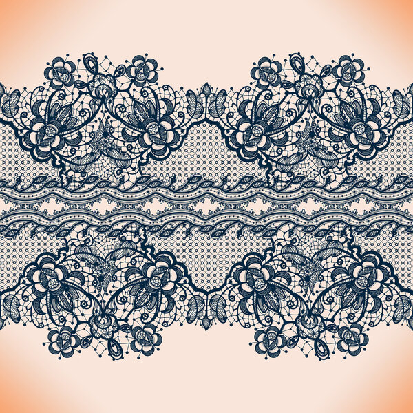 Abstract lace ribbon seamless pattern with elements flowers