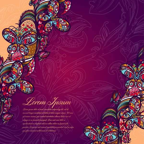 Δαντελωτές μοτίβο αφηρημένη χρώμα από τα στοιχεία της λουλούδια και πεταλούδες — Διανυσματικό Αρχείο