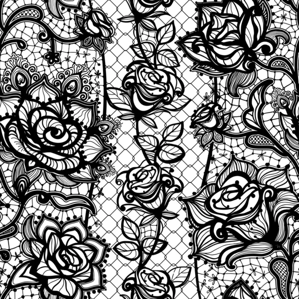 Patrón de encaje sin costura abstracto con rosas flores — Archivo Imágenes Vectoriales