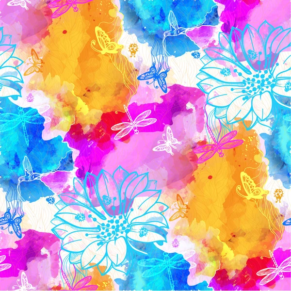 Akvarely květin, motýli, ptáci, vážky a brouků. — Stockový vektor